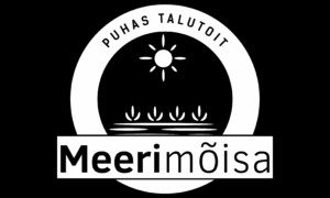 Meerimõisa aiandi logo valge mustal taustal
